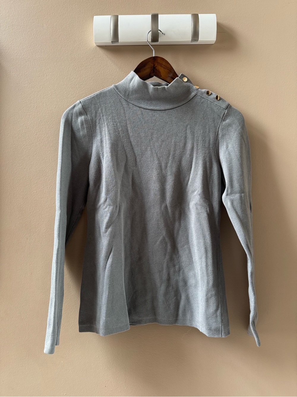 Ann Taylor Gray Turtleneck Sweater with Shoulder Buttons